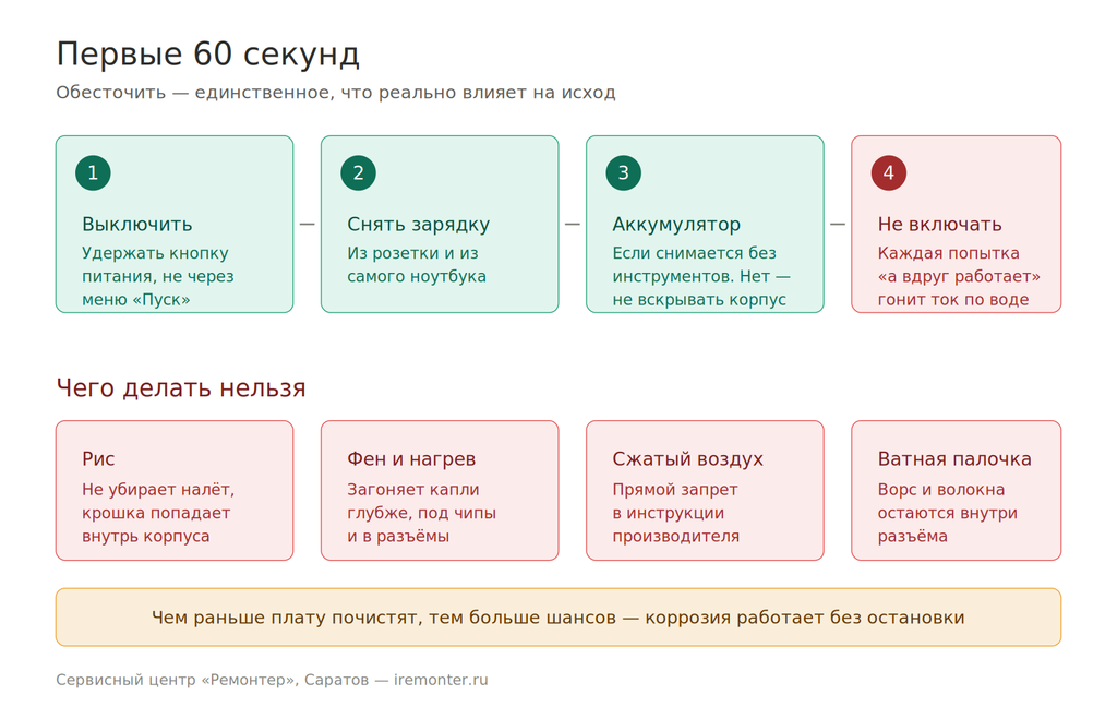 Залил ноутбук водой: что делать в первые минуты и когда его ещё можно спасти img 2 pervye 60 sekund 1024x648 - Залил ноутбук водой: что делать в первые минуты и когда его ещё можно спасти