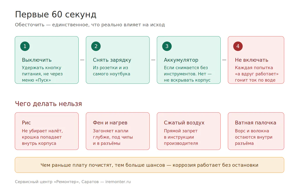 Залил ноутбук водой: что делать в первые минуты и когда его ещё можно спасти img 2 pervye 60 sekund 1024x648 - Залил ноутбук водой: что делать в первые минуты и когда его ещё можно спасти